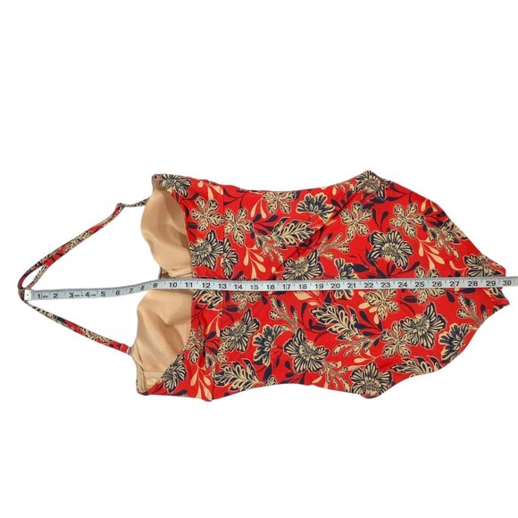 Garnet Hill Ruched Bandeau One Piece Swimsuit | 10 | Red Floral | UPF50 - Picture 8 of 9